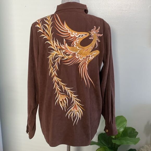 Bob Mackie Wearable Art Zip Front Brown Embroidered Phoenix Bird Jacket Size M - Picture 10 of 17